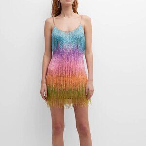 Liv Foster Rainbow Ombré Beaded Fringe Minidress